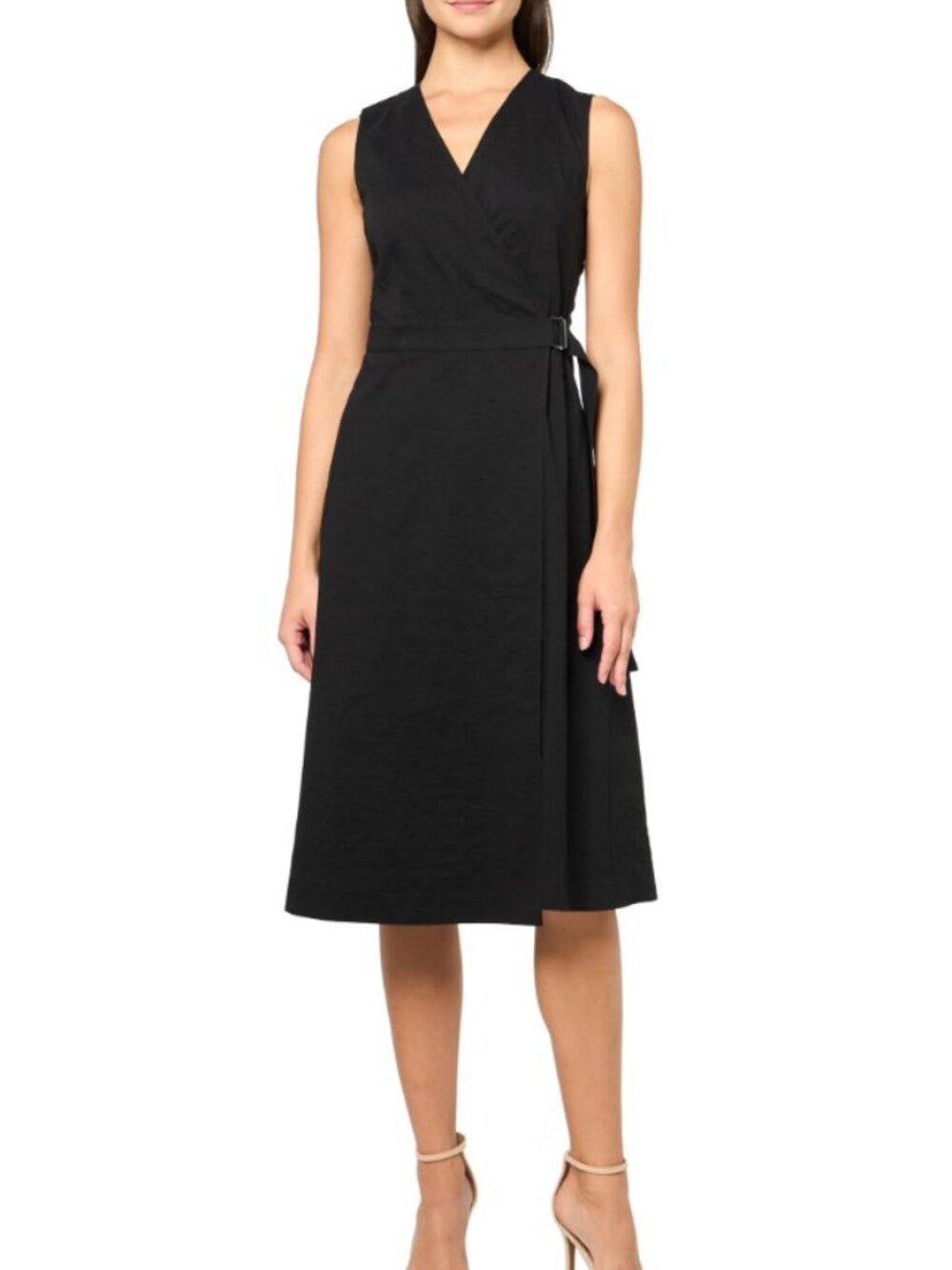 Theory Caliver 2 Navy Linen Blend Sleeveless Wrap Dress 12